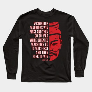 Red Distressed Sun Tzu with Inspirational Quote: Victorious and Defeated Warriors Long Sleeve T-Shirt